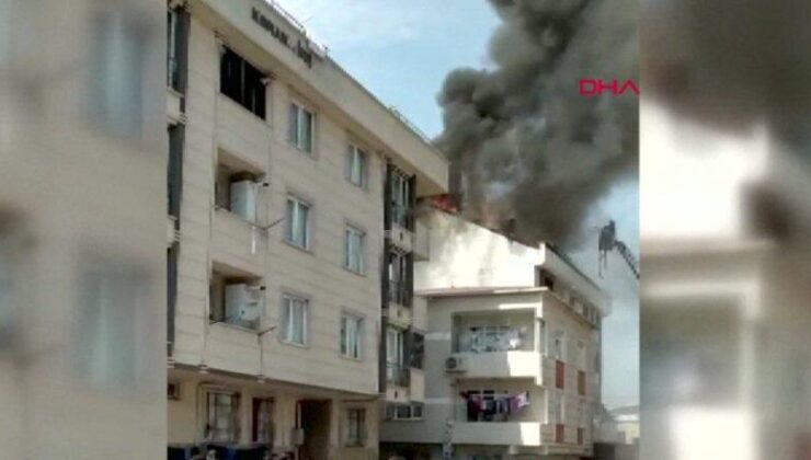 Binanın çatı katı alev alev yandı… Anne ve çocuğu kurtarıldı