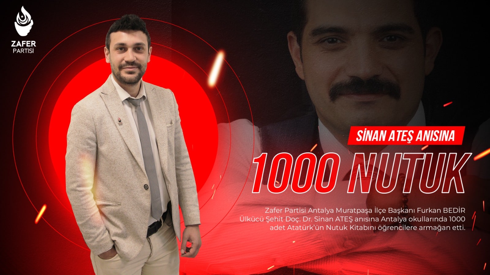 Muratpaşa İlçe Başkanı Furkan Bedir ‘’Antalya okullarında Sinan Ateş anısına 1000 adet Nutuk Kitabı Dağıttı